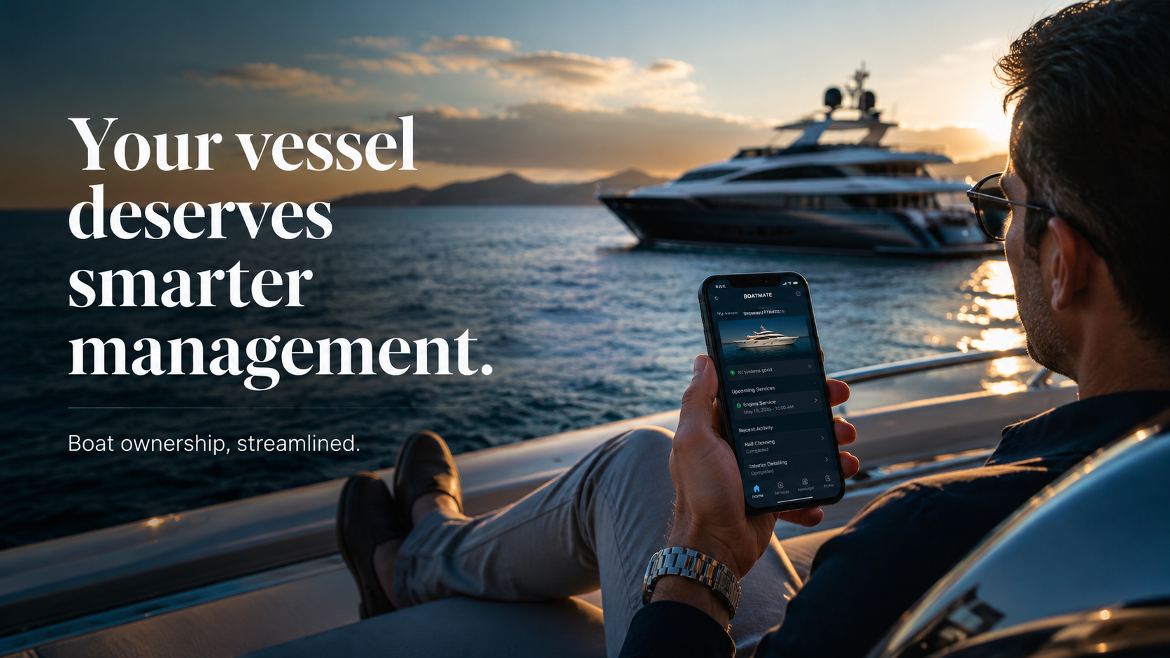 Boat owner managing a yacht from the BoatMate app