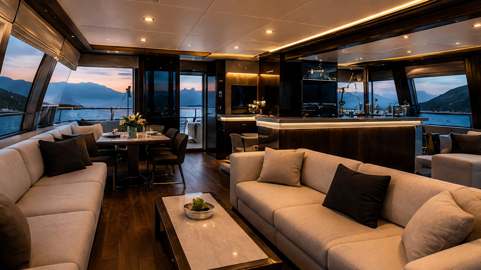 Luxury yacht interior salon